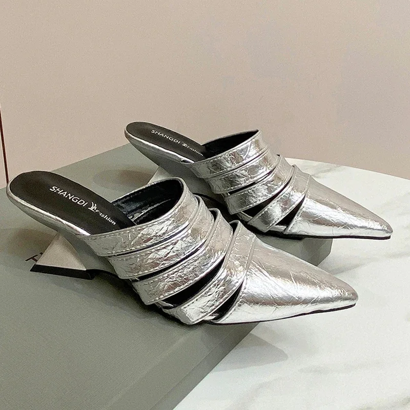 

Summer New Women Slippers Pointed Toe High Heels Mules Shoes Sexy Heeled Sandals Designer 2025 Brand Woman Pumps Sandalias Mujer