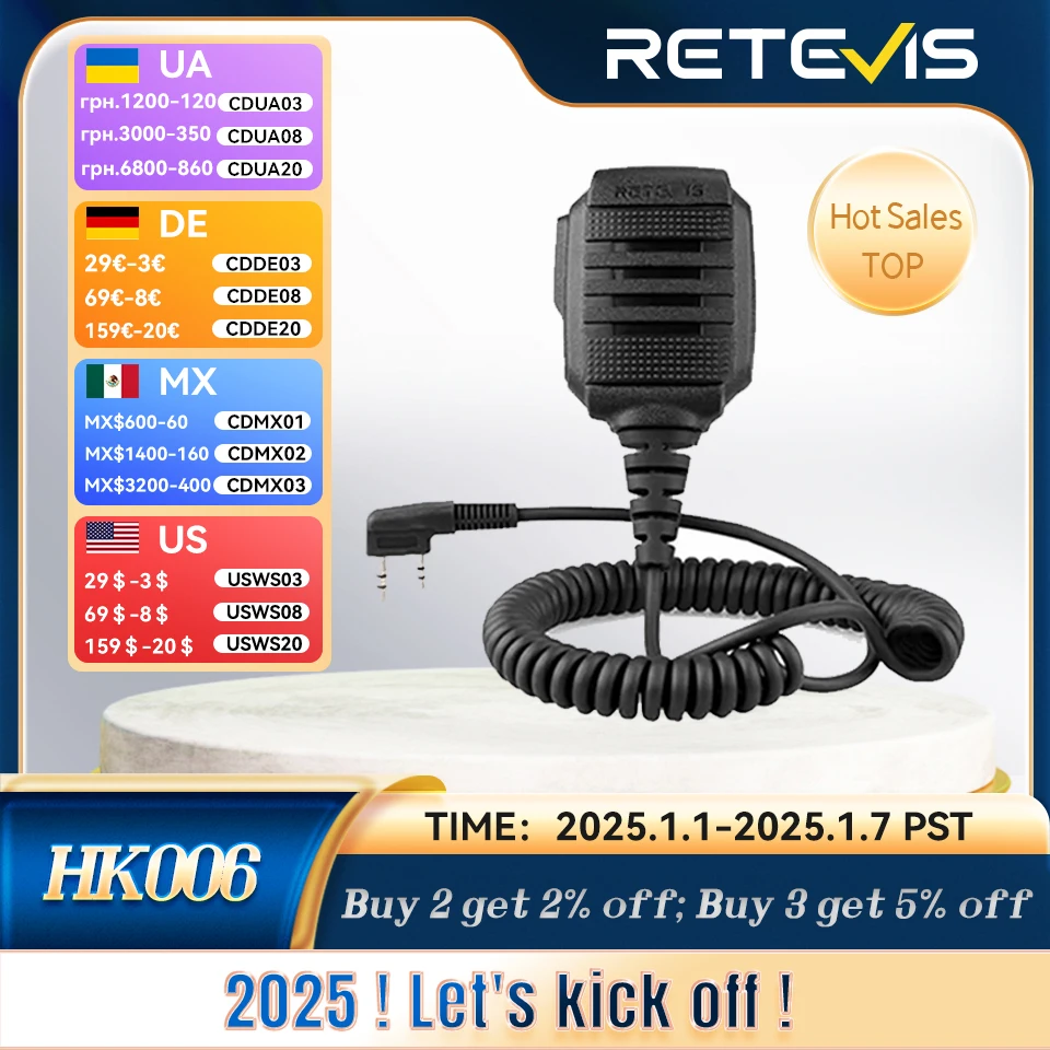 RETEVIS HK006 IP54 Waterproof Microphone Walkie Talkie Mic Shoulder Speaker PTT for Kenwood Baofeng UV-5R Quansheng UV K5 UV K6