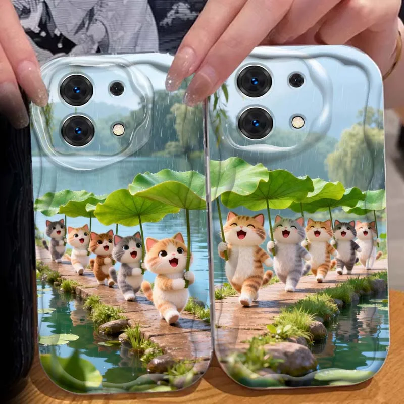 

Cartoon Cat Sunset Art Phone Case For Xiaomi Redmi Note 15 14 13 12 12S 11 10 9 8 Pro Plus 4G 5G Wave Oil Cover Soft