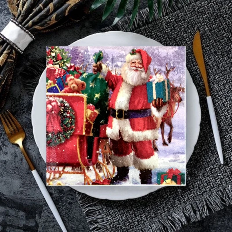 20Pcs/Bag Merry Christmas Paper Napkins Xmas Santa Claus Decoupage Serviettes for Christmas Party Tableware Home Decor Hot 2025