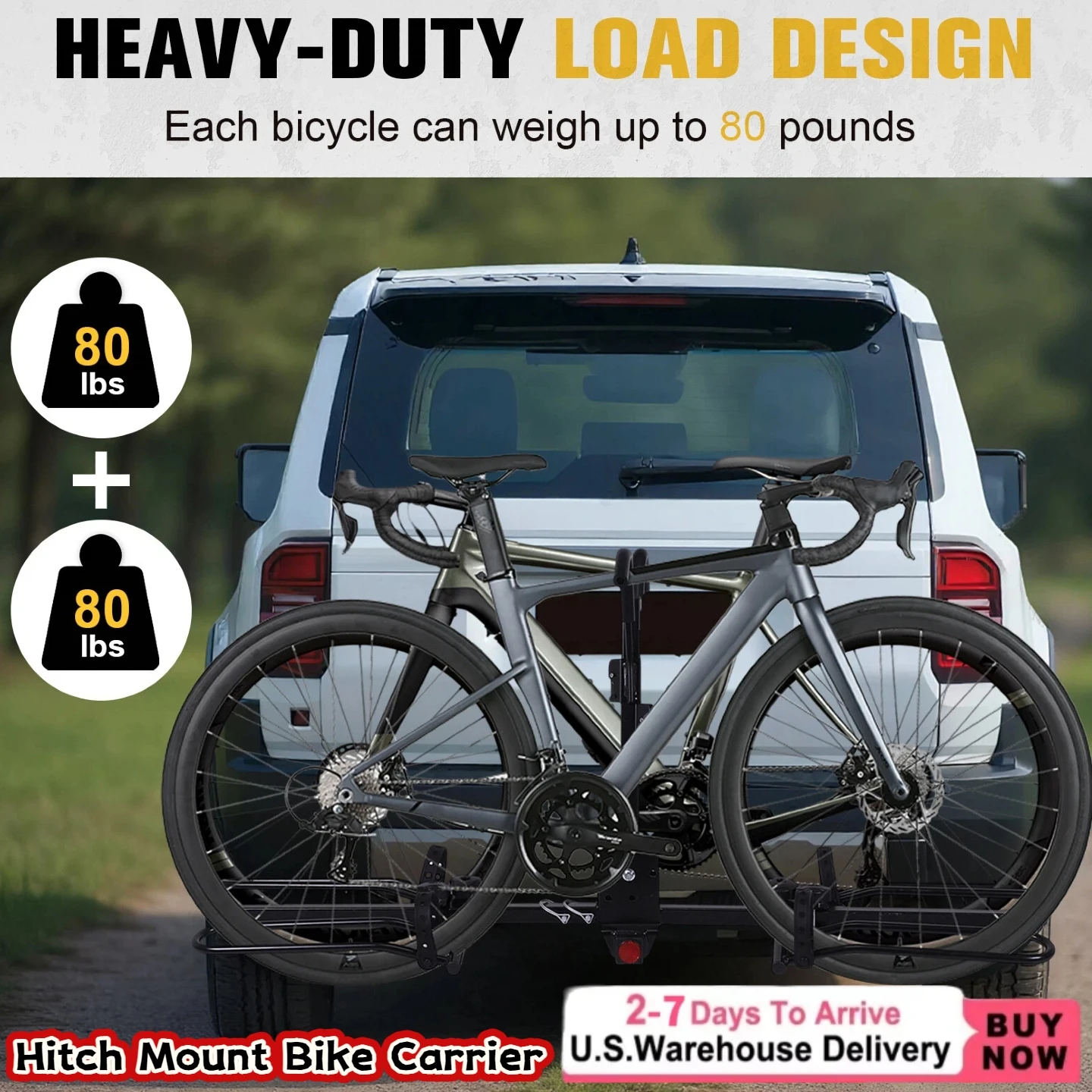 

Bike Racks Fat Tire Bike Rack for Tow Hitch 2-Bike 160 lbs Capacity Hitch Bike Rack for Heavy E Bike Wobble Folding Car Racks