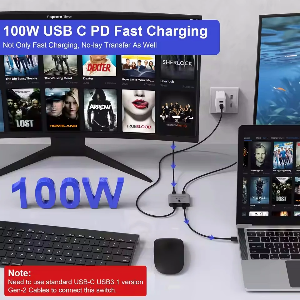 Bi Directional USB C Switch Splitter 8K USB C Switcher KVM 8K@60Hz 4K@144Hz Video+10Gbps Data For Multiple Source No USB C line