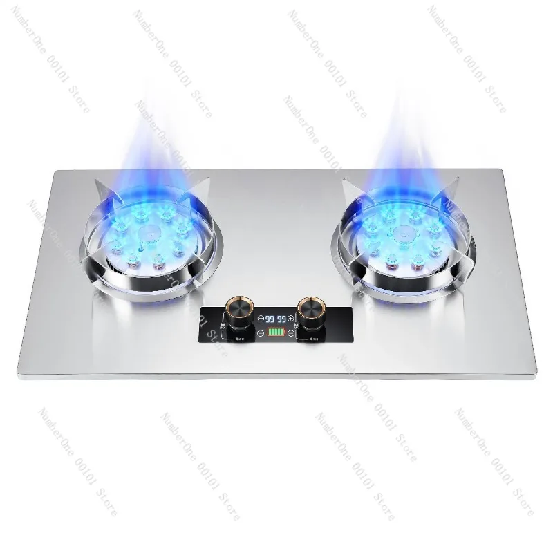 

High Flame Double Burner Gas Stove Stainless Steel Panel Built In Freestanding Dual Use Kitchen Countertop Natural Gas Timer