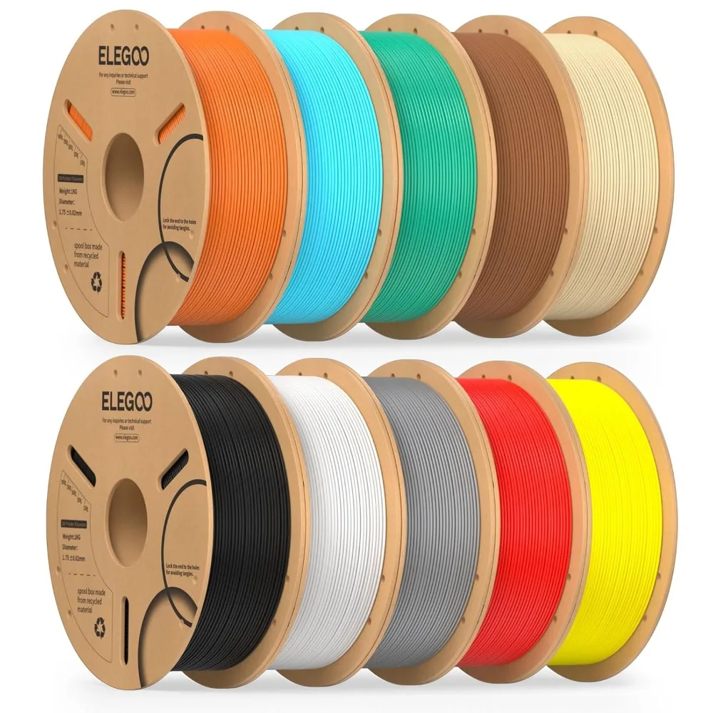 

10KG PLA Filament Bundle 1.75mm 3D Printer Filament 10 Colors Assortment Black White Space Gray Red Yellow Orange Sky Blue