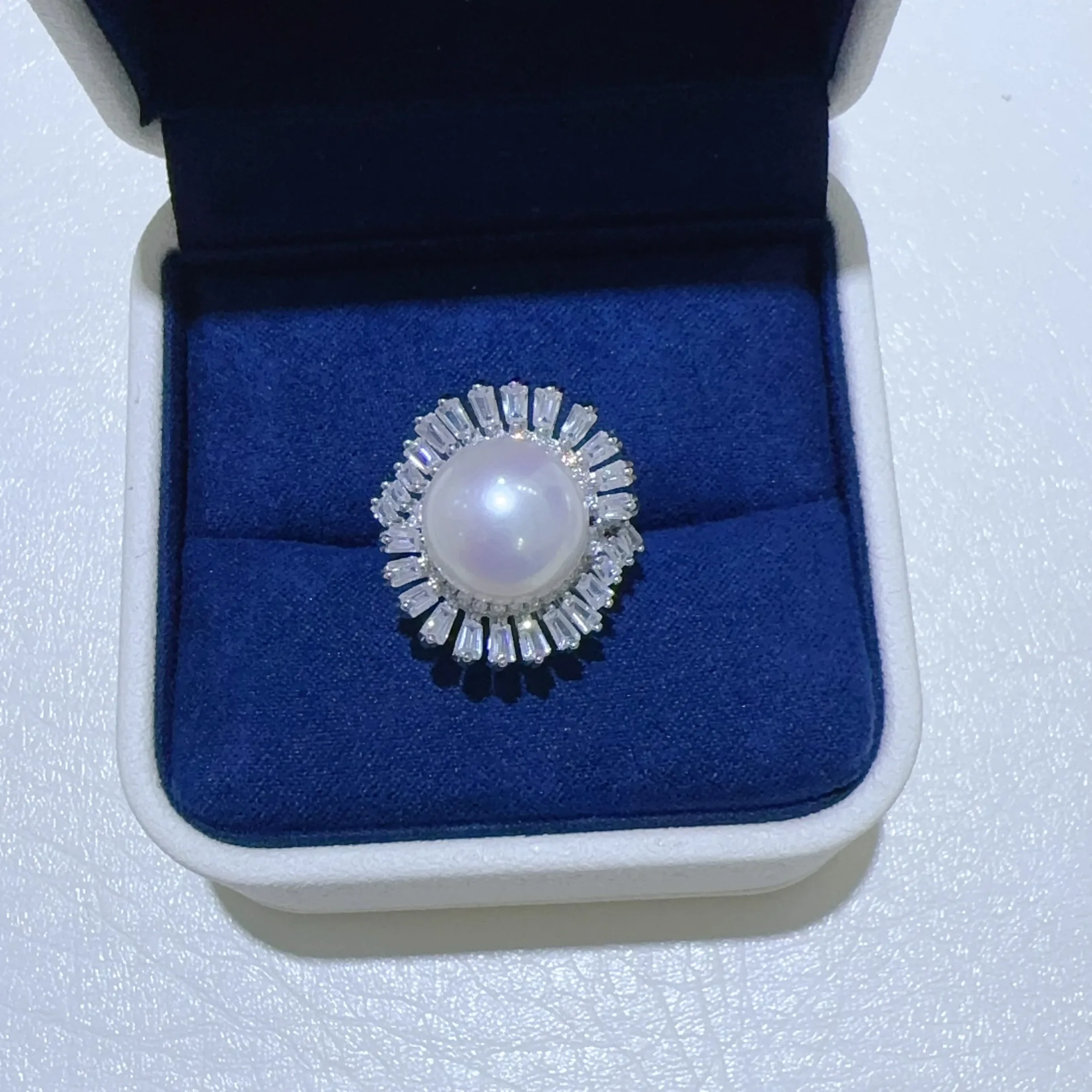 MeiBaPJ 11-12mm Semiround Natural Freshwater Pearl Zircons Ring DIY 925 Silver Flower Ring Setting Fine Jewelry for Women