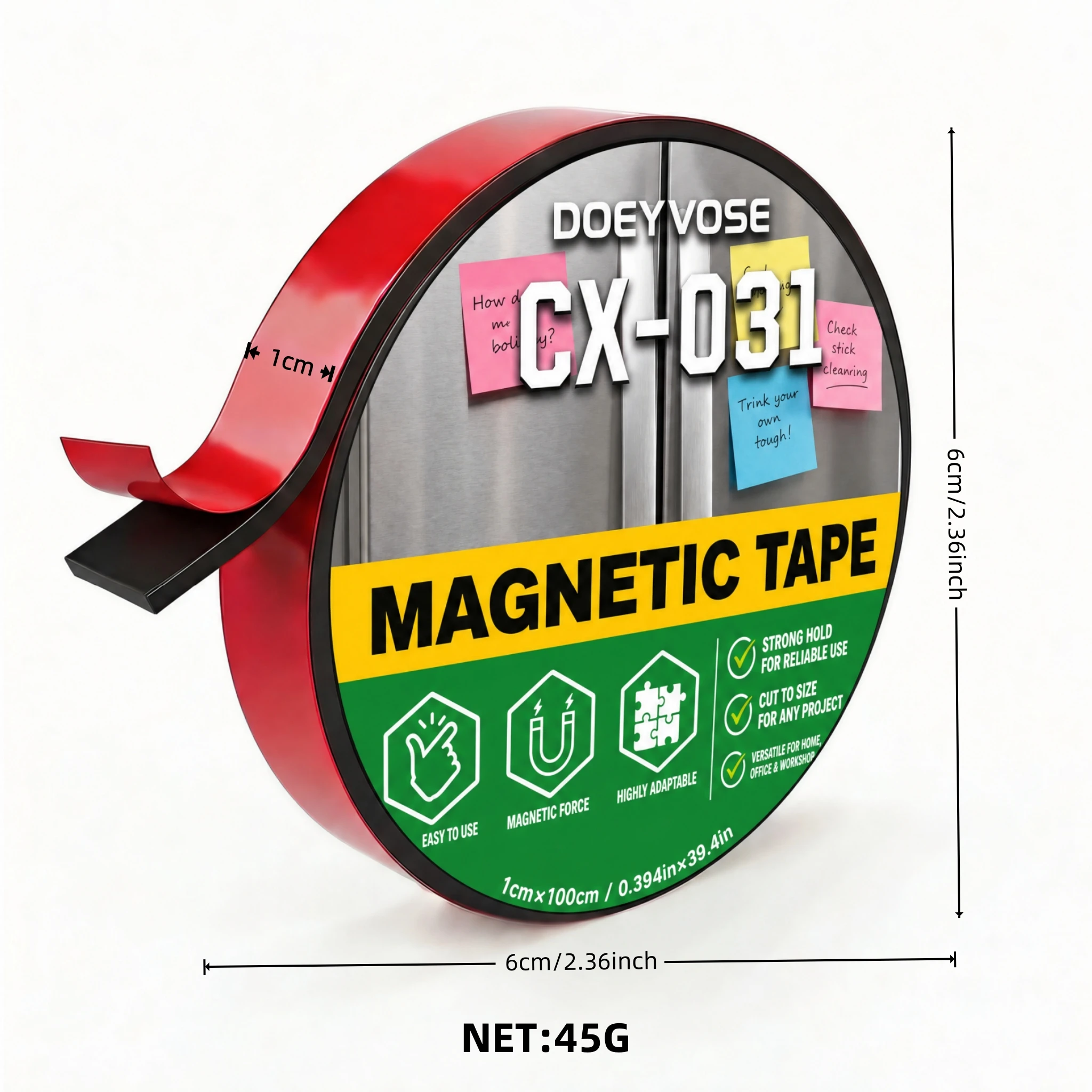 Flexible Rubber Magnet Tape Adhesive Backing 10×1×100cm DIY Craft