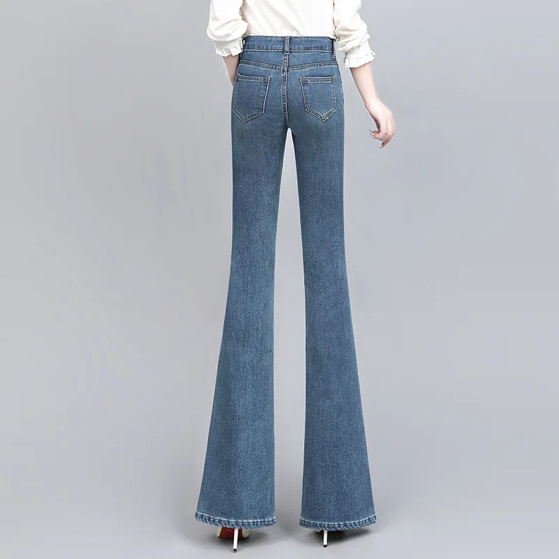 Vintage-style Women's Blue Jeans, Fall-ready Slim-fit Flared Pants, Asian Sizes XS–3XL.