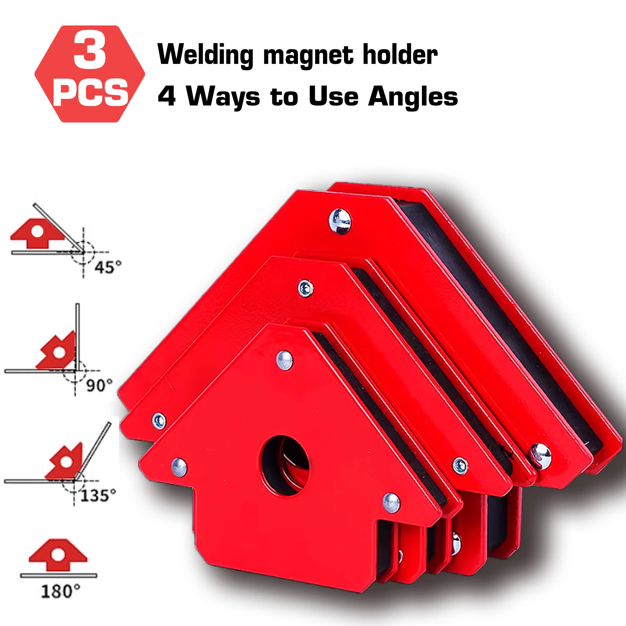 

3Pcs Positioner 45 ° /90 ° /135 ° /180 ° Four-Level Angle Adjustment, Industrial Steel, Surface Red Paint Rust-Proof Treatment, Can Firmly Adhere to Metal Workpieces.