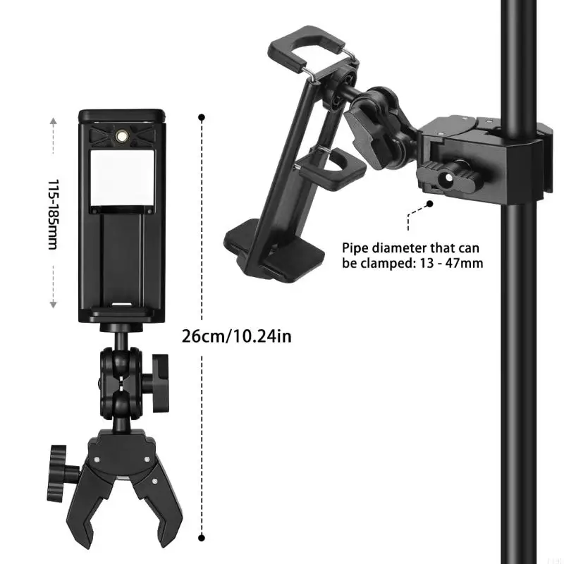 Screen Mount Holder, 13 to 47 mm Tube Clamp with Ball Joint Control for Camera Stand, Bike Tube, and Work Post F19E