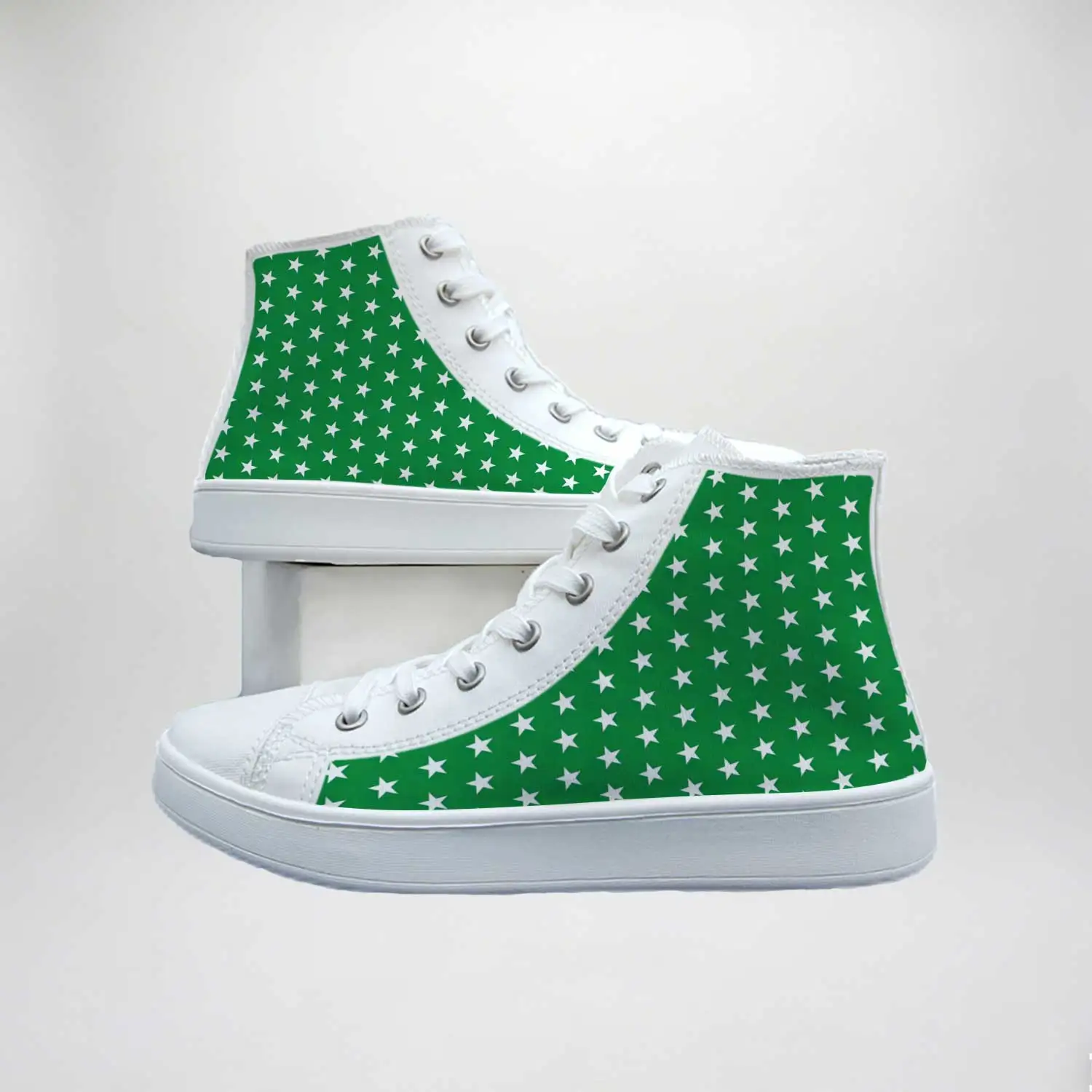Fresh and Simple Green Star High-Top Canvas Shoes, Large Size Women's Shoes, Versatile Casual Sneakers for Students, Trendy Shoes
