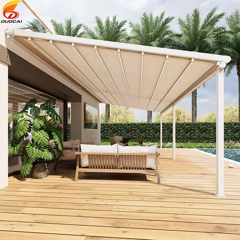 Customized Waterproof PVC Fabric Roof Pergola Motorized Folding Awning Patio Retractable Canopy