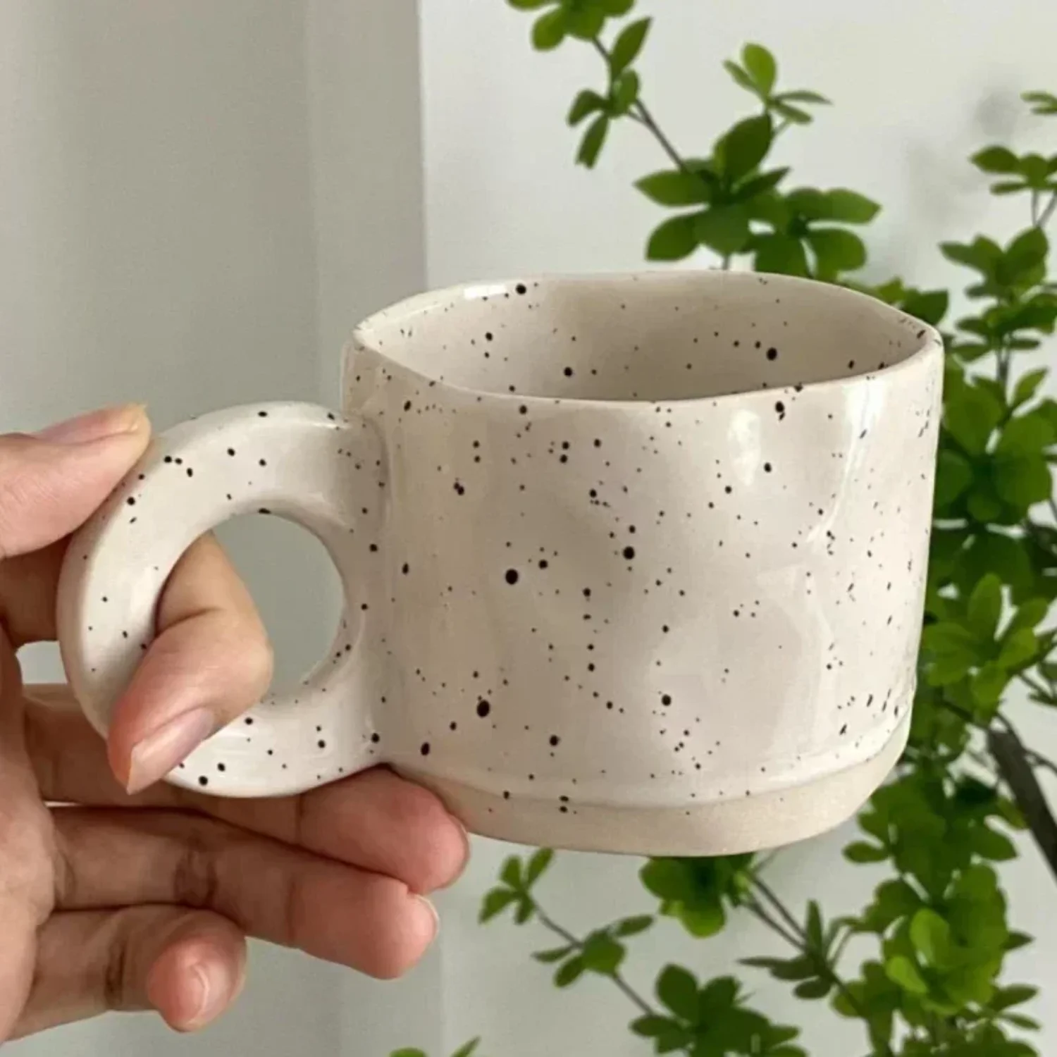 Creative Ring Handle Ceramic Mug Korean ins style Irregular Splash ink Coffee Cup Office  Breakfast Tea Cup Handgrip Mug