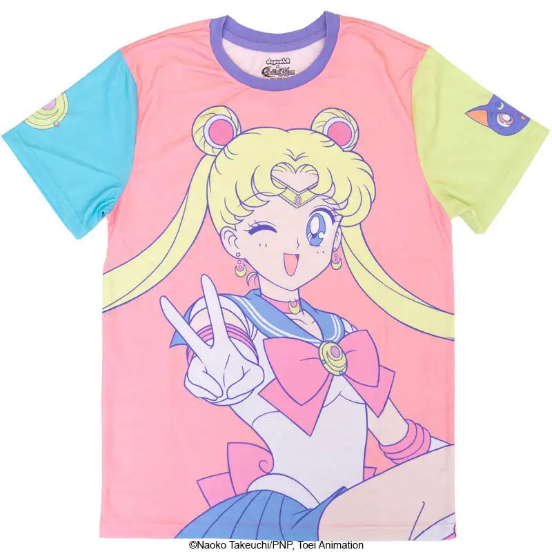 Sailor Moon Usagi Winking Peace Sign Print T-Shirt, schnell trocknender, feuchtigkeitsableitender Stoff, Kawaii Streetwear für Erwachsene und Teenager