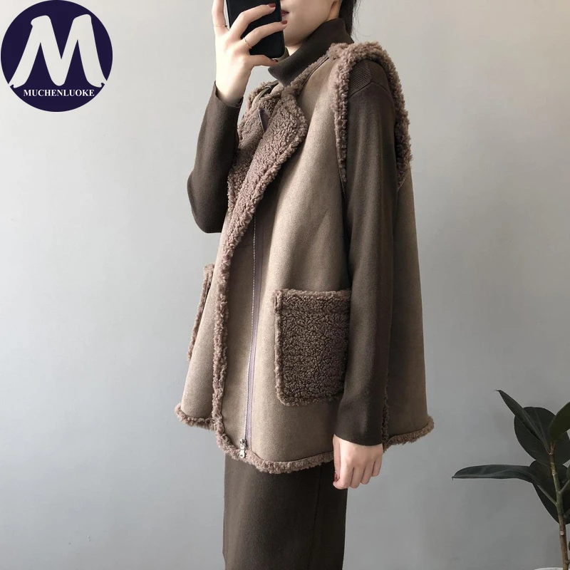 Elegant Sleeveless Jacket Women Autumn Winter Faux Lamb Fur Warm Vest Korean Fashion Casual Loose Coats for Women