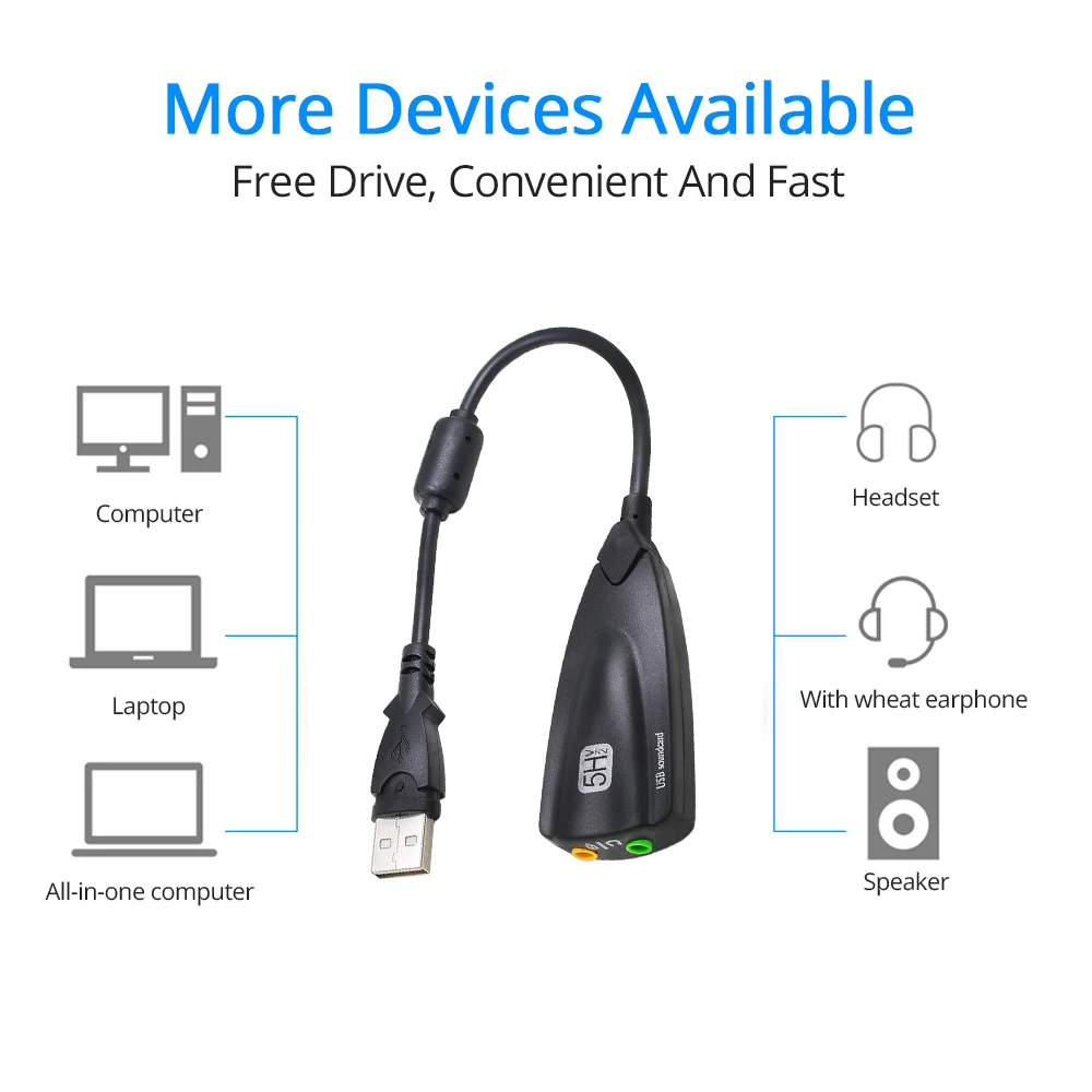 5HV2 stereo 7.1 channel with cable sound card USB sound card Computer games dedicated external high-end sound card image 5