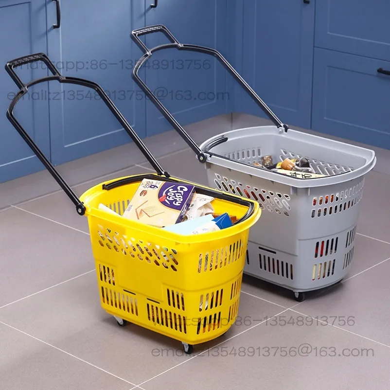 

Thickened supermarket basket Shopping basket Portable tie rod pulley Plastic pulley Shopping basket mop blue