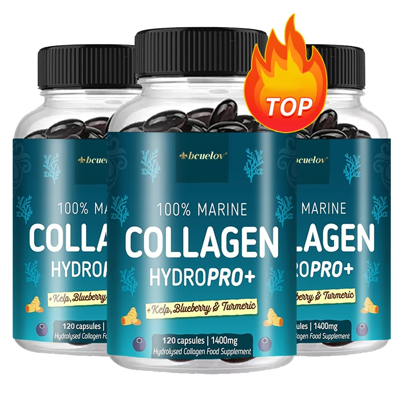 Potente colágeno marino - Con ácido hialurónico, biotina y arándanos - 1400 mg Complejo-Hydrolizado Tipo 1-Con vitaminas y minerales