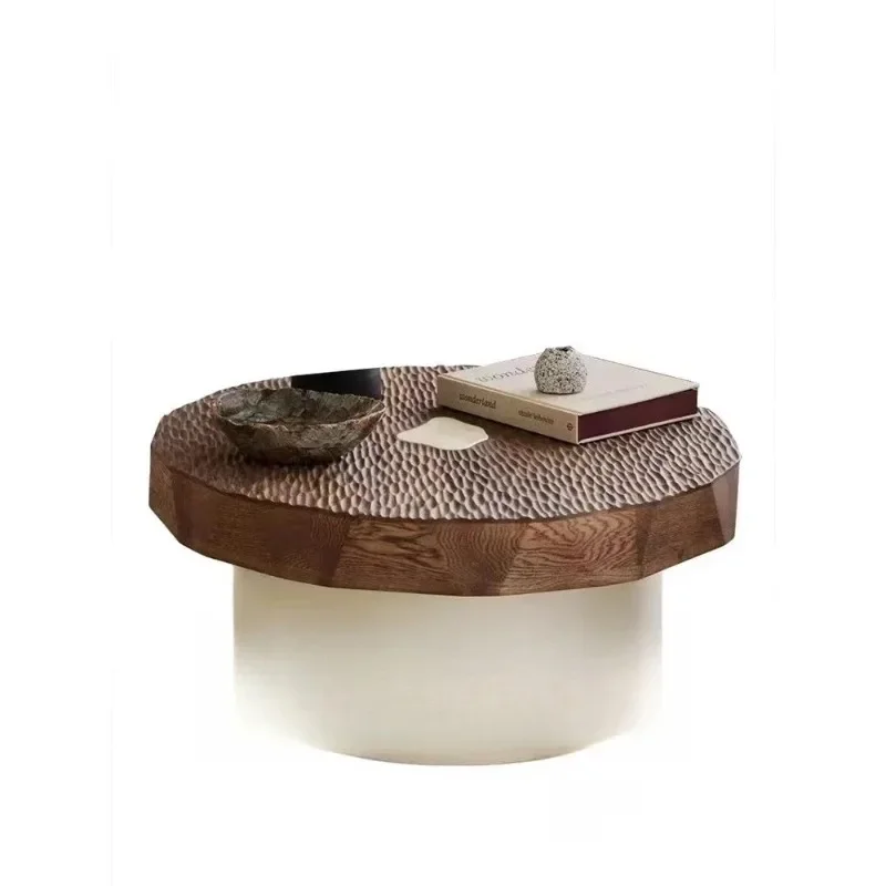 Medieval wabi-sabi wind solid wood round living room coffee table retro wind walnut designer creative