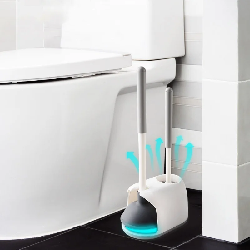 2 in 1 Toilet Plunger and Brush Set with Holder for Bathroom Cleaning Tools Combo with Caddy Stand
