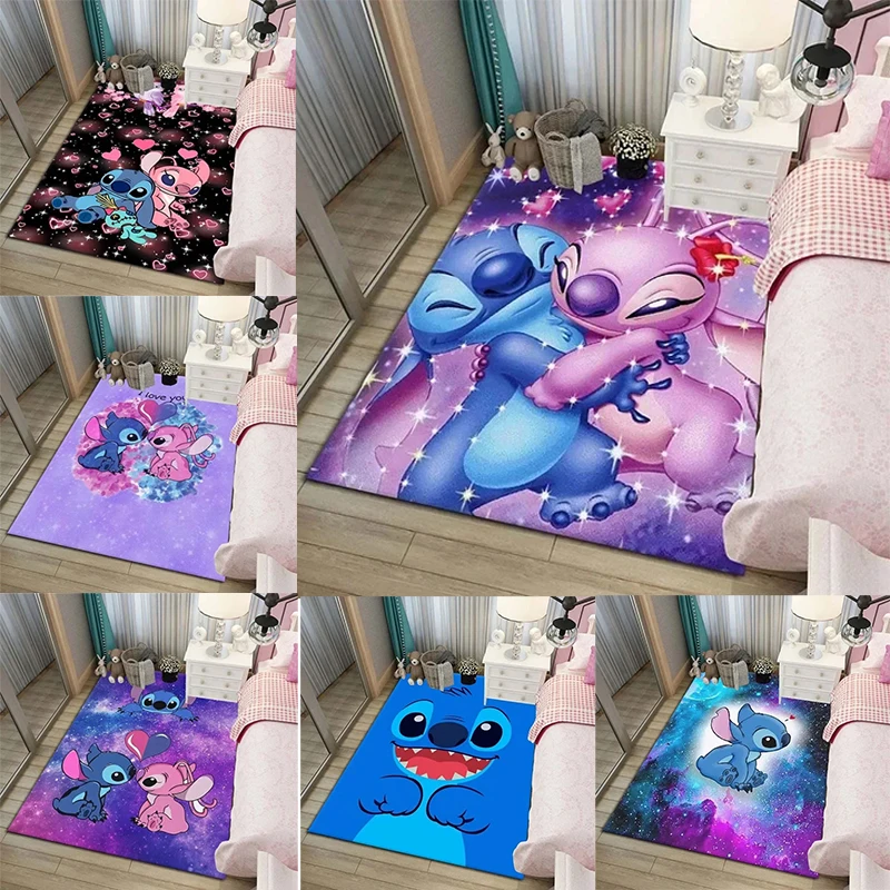 MINISO Disney Kids Rugs for Playroom Stitch Pattern Area Mat Cute Cartoon Carpet Gift for Livingroom Bedroom Home Decoration