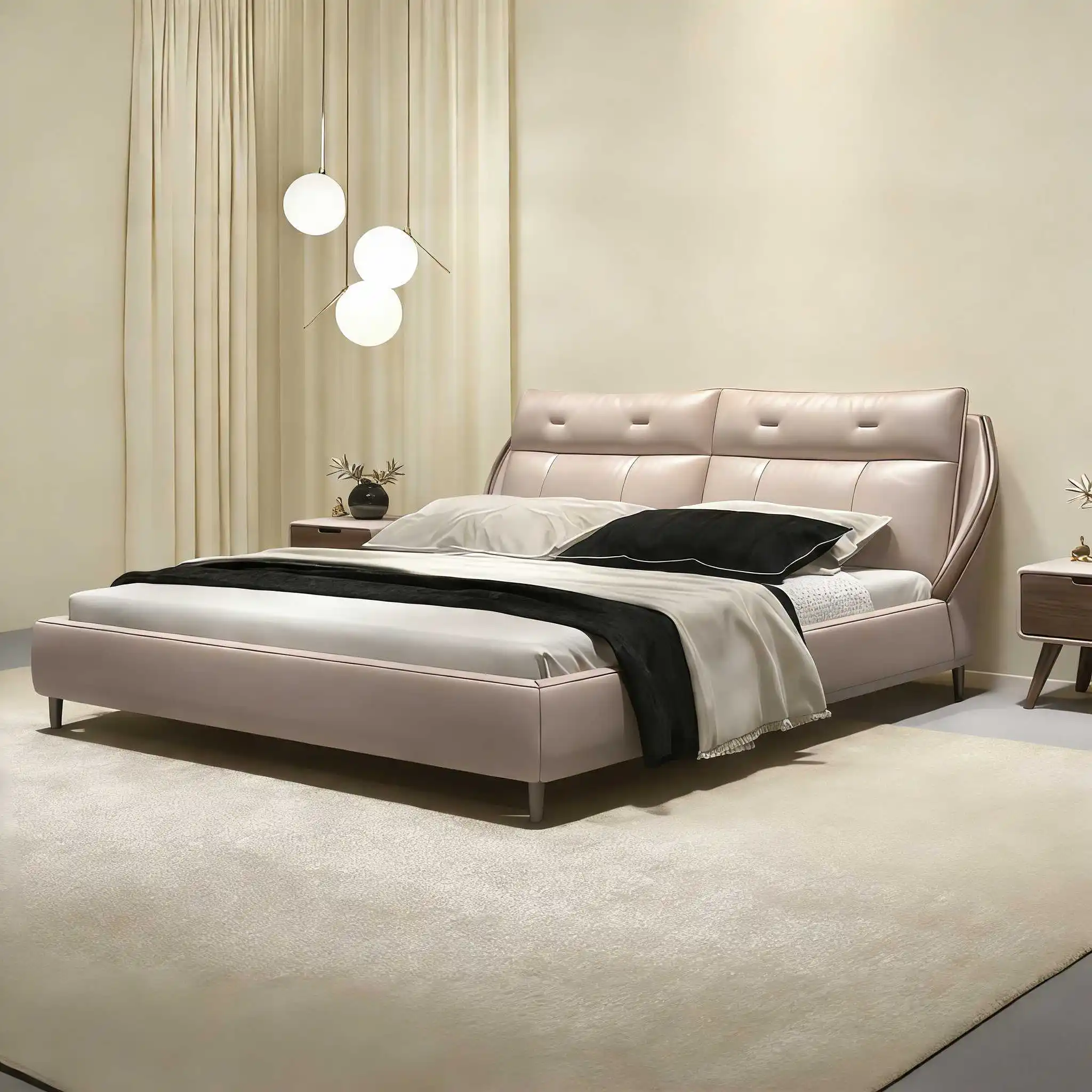 #Italian Minimalist Leather Bed Light Luxury Modern Soft Package Wedding Bed New Style Double Bed For Master Bedroom Furniture