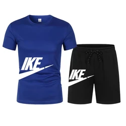 Men's suit new printed breathable short sleeved T-shirt and sports shorts, casual wear, running clothes, summer brand