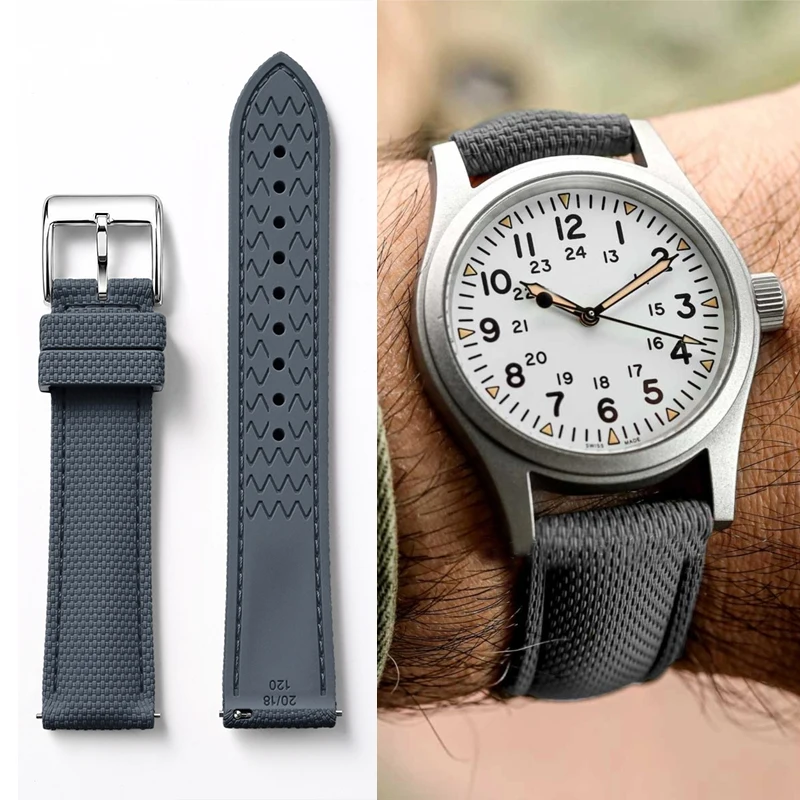 Fluoro Rubber Watch Band 18/19/20/21/22/23/24mm FKM Nylon Braided Pattern Men Women Universal Quick Release Strap Watchband