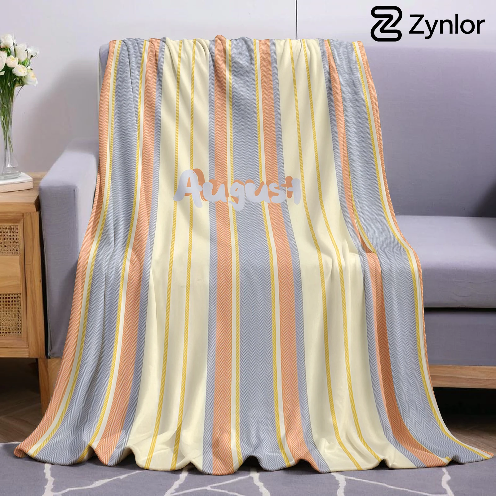 August Stripe Lightweight Microfiber Soft Christmas Fleece Blanket Warm Cozy Throw for Bed Sofa Office Travel All Season