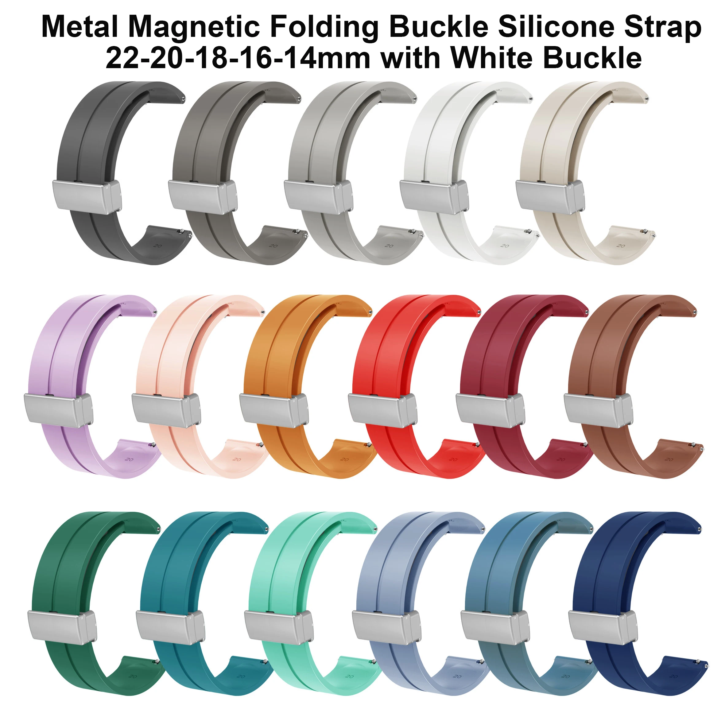 Ремешок для часов 14 мм, 16 мм, 18 мм, 20 мм, 22 мм со складной магнитной пряжкой, быстросъемный качественный силиконовый регулируемый браслет унисекс