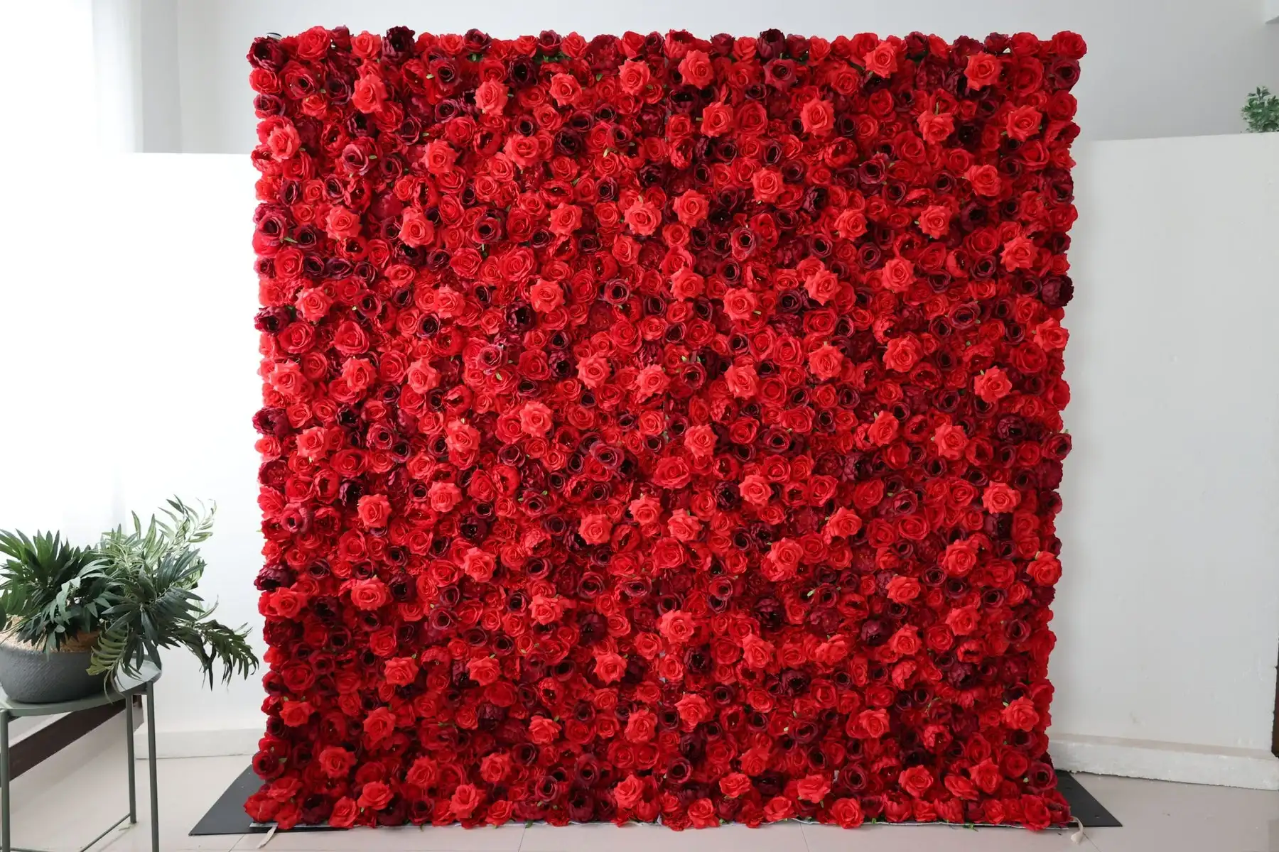 Outdoor Wedding Backdrop 3D Red Curtain Cloth Flower Wall Rose Hydrangea Arrangement Floral Event Party Reception Props