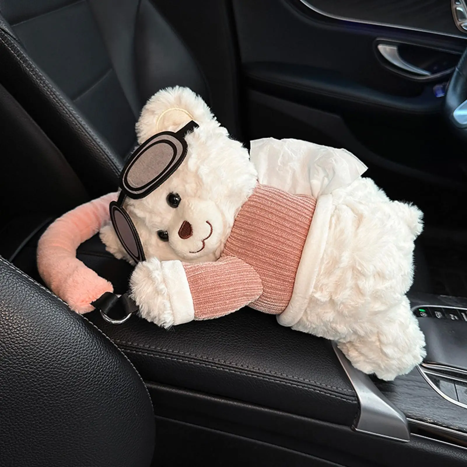車用ティッシュボックス-かわいいぬいぐるみクマ型装飾オーガナイザー-楽しいティッシュボックスカバー-セダン、トラック、rv、自宅、バスルーム、洗面台用