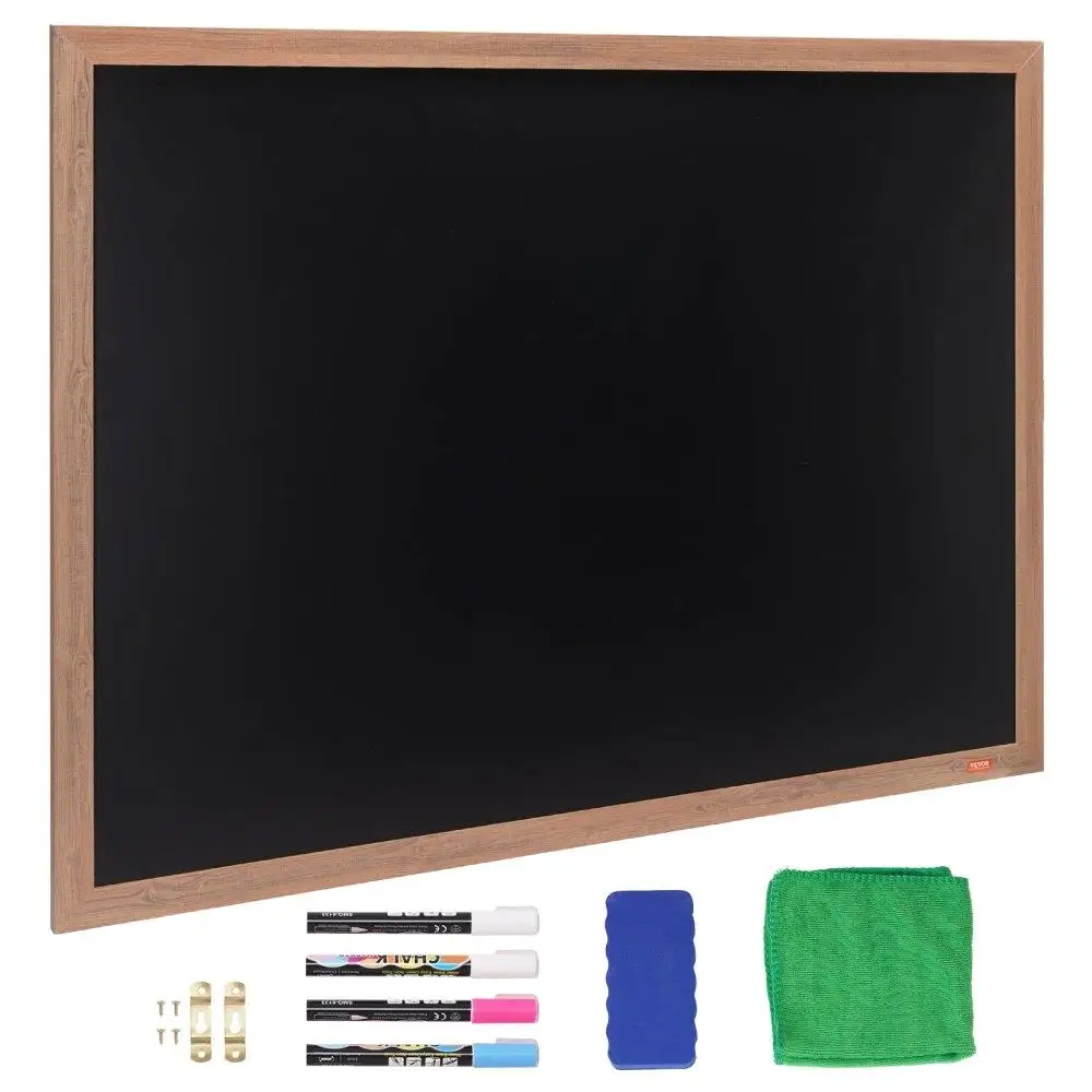 

Magnetic Chalk Board Combo with Hanging Signs, Chalks & Eraser, Vintage Wooden Sign, Rustic Brown Framed Calendar & Bulletin