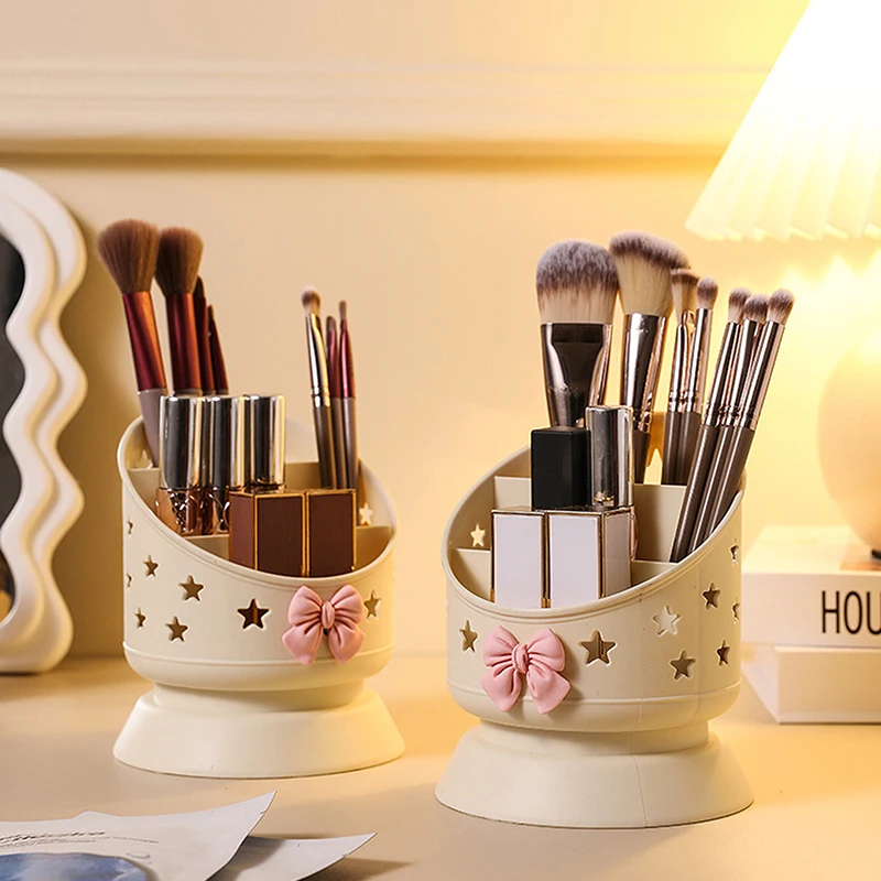 Cute Bow Makeup Brush Storage Tube Case Portable Desktop Organizer Eyebrow Pencil Lip Liner Organizer Makeup Tools