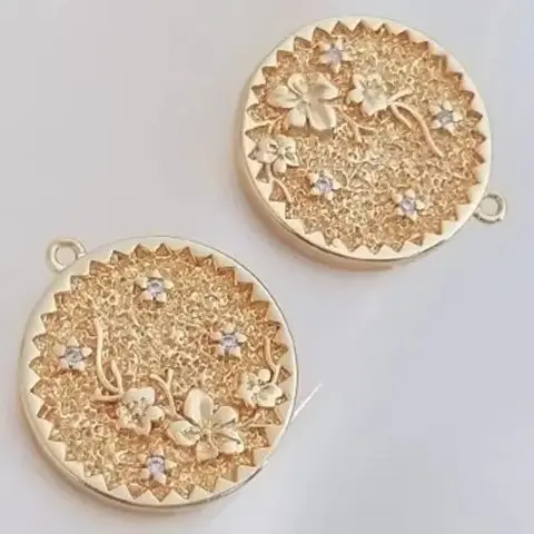 

14K Copper Clad True Gold December Birthday Flower Round Label Pendant DIY Necklace Sweater Chain Pendant Fashion Charm Pendant