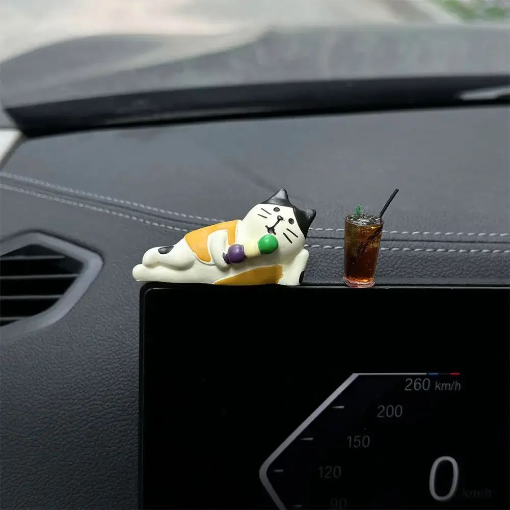 Cats and Coffee Car Dashboard Ornaments Car Center Console Decoration with Sided Tape Stickable Auto Interior Accessories