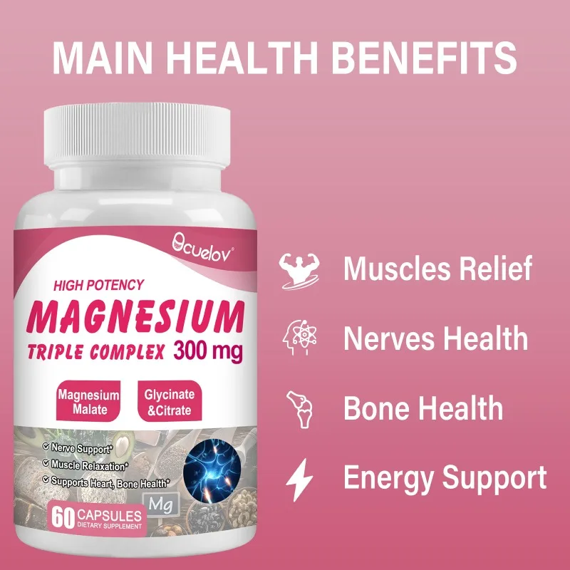 Triple Magnesium Complex, 300 Mg Magnesium (Glycinate, Malate, and Citrate) for Muscle, Nerve, Bone, and Energy