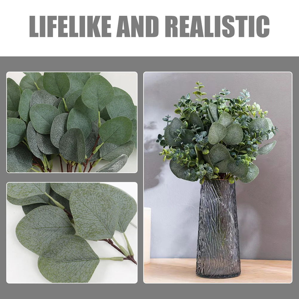 

12 Pcs Green Simulated Eucalyptus Leaves Artificial Stems Flower Arrangement Wedding Decor