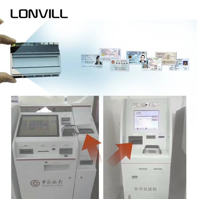 LONVILL Type a B Card Read Red Green Yellow LED Status Indicator ICAO 9303 Compliant MRZ Passport Code Reader for Unmanned Kiosk