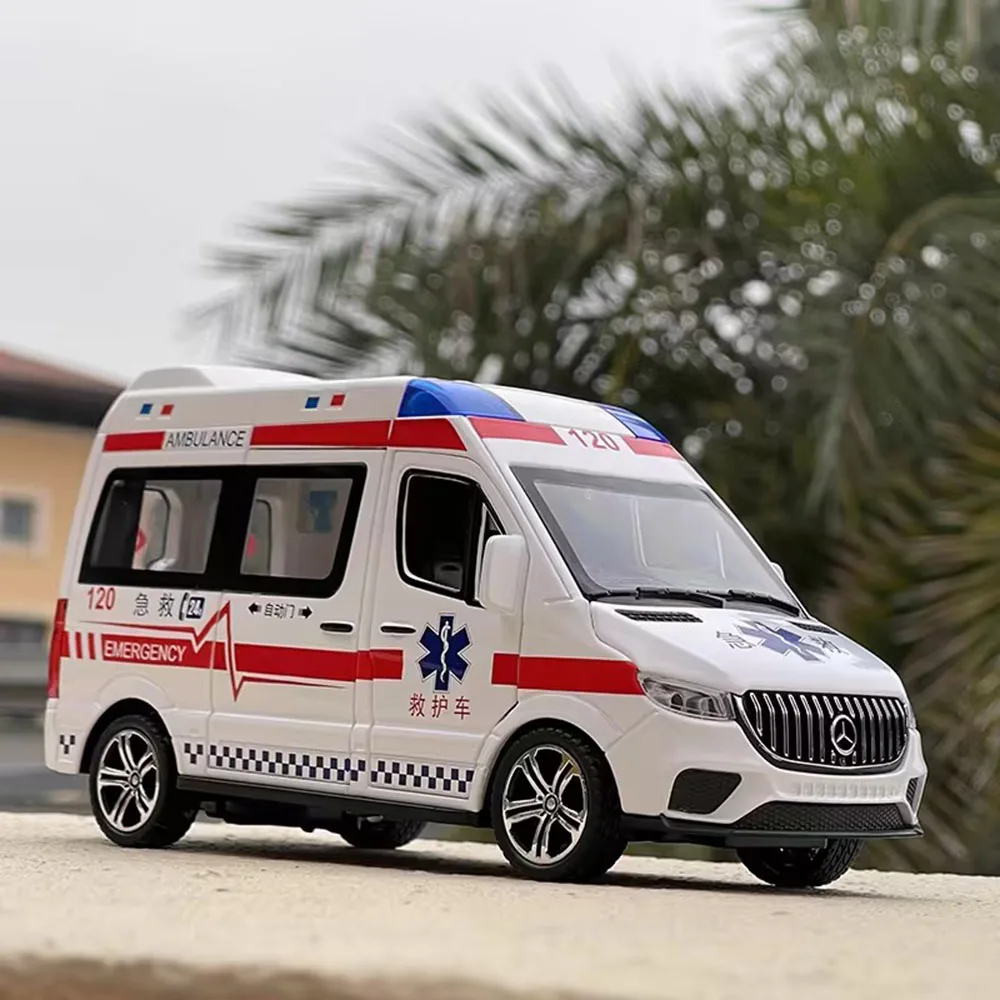1-24-合金救急車のおもちゃ-ダイキャストモデル-ドアが開く-パトカーミニチュア-ライトミュージック付き-車両-子供向けフェスティバルギフト