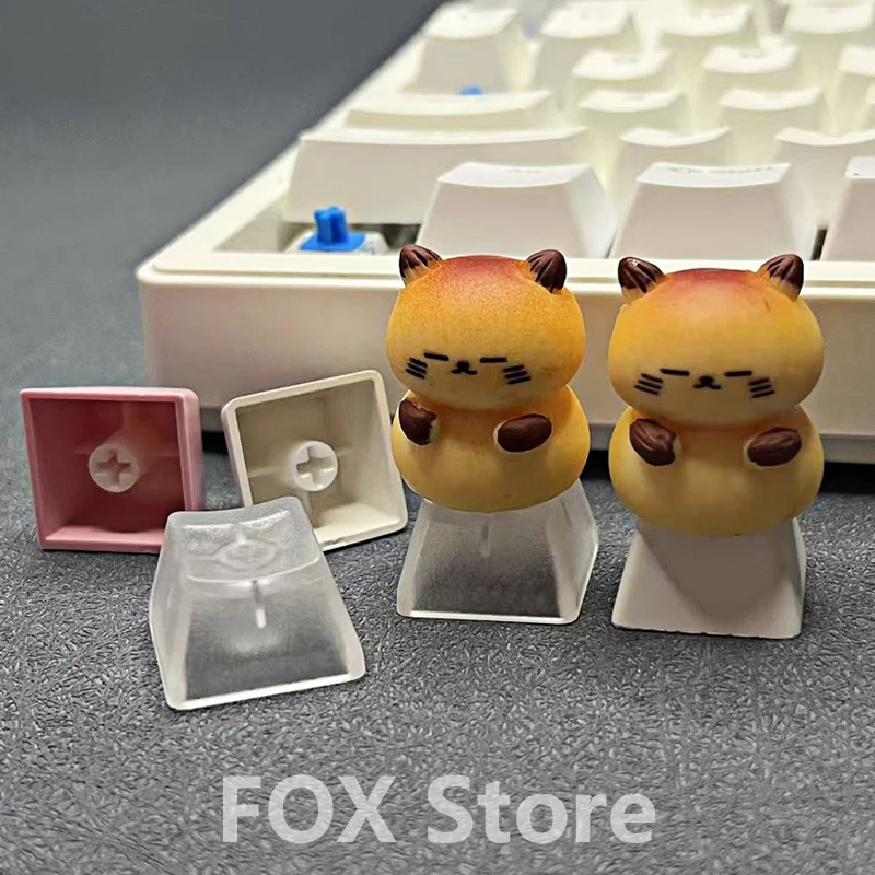 Personalized Creative Keycaps Cute Cartoon Animals 3D White/Pink/Translucent Base Keycap for Cross Axis Mechanical Keyboard