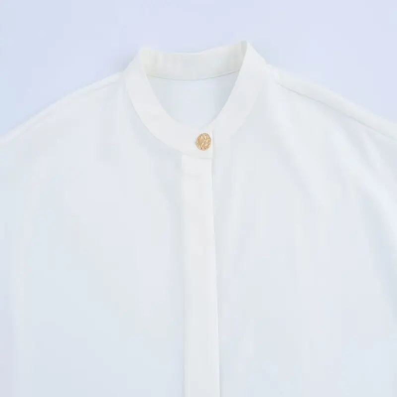 قميص نسائي ربيعي صيفي 2025 بتصميم أنيق ومتعدد الاستخدامات، قماش مطوي ذو مظهر رائع، قميص واسع بأكمام قصيرة #3