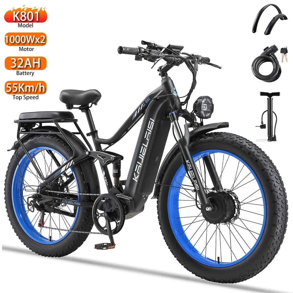 

Electric Bicycle KETELES K801 26" Fat Tire 2000W Dual Fully Suspended Adult Electric Bicycle Motor 60V 32AH Top Speed 52Km/h New