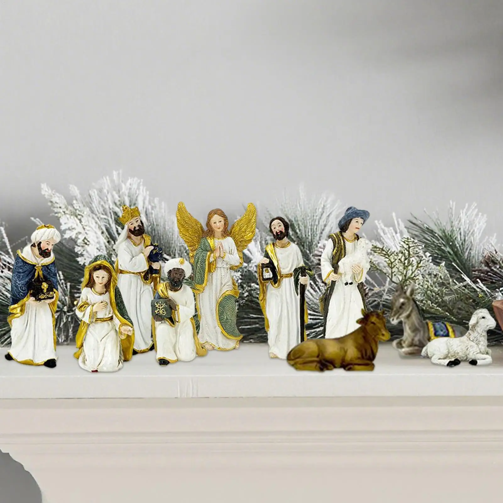 Christmas Nativity Set 11 Pieces Holiday Jesus Birth Resin Catholic Christian Nativity Scene Sculptures Decorations Ornament For