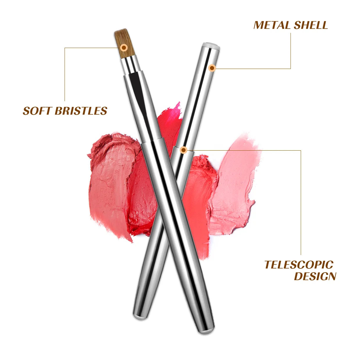 Herramienta de pincel de labios retráctil, compacto, portátil, carcasa de Metal, pincel de maquillaje, lápiz labial Flexible, brillo de labios Appl