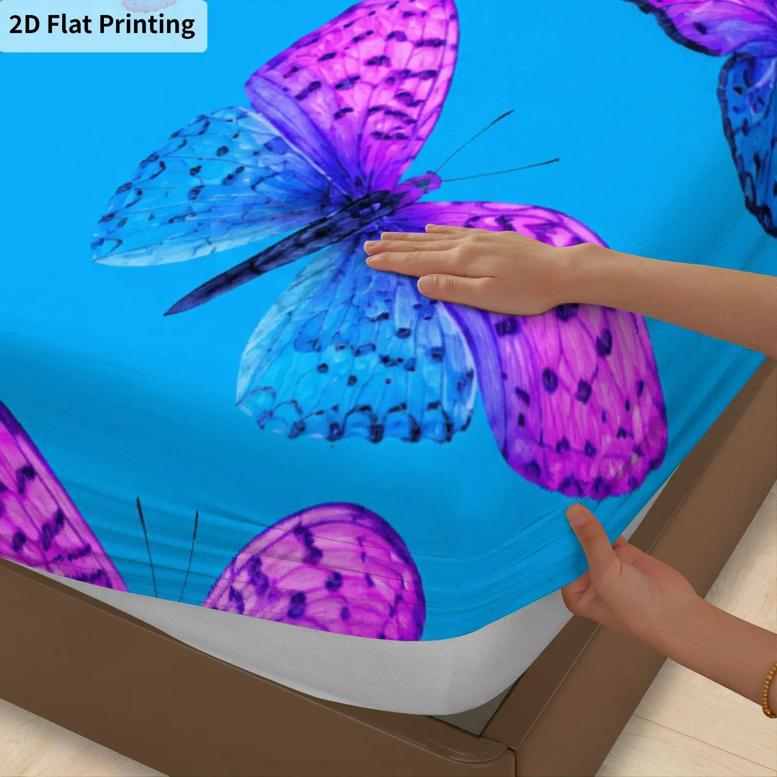 Blue Butterfly Bedding Set Spring Theme Blue Butterfly Print Bedding 2D Digital Print Three-Piece Bedding Set (Includes 1 Fitted Sheet + 2 Pillowcases) 3-Piece Set, Large Capacity Deep Pocket 2D Printed Fitted Sheet and 2 Pillowcases Bedding Mattress Protector Fitted Elastic Style Protective Cover Mattress Protector, Machine Washable Design Holiday Decoration Various Sizes Breathable Protective Cover Plus Pillowcases