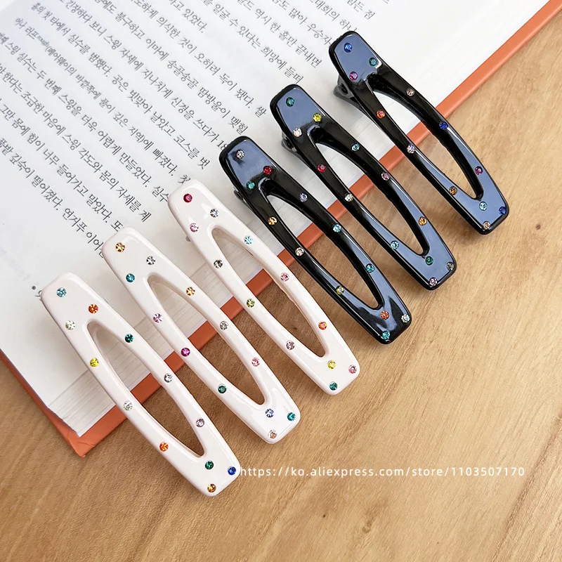 Korean Dongdaemun Colored Water Diamond Black Hollow Duck billed Clip French Premium Hairpin Clip Side Clip Hair Clip