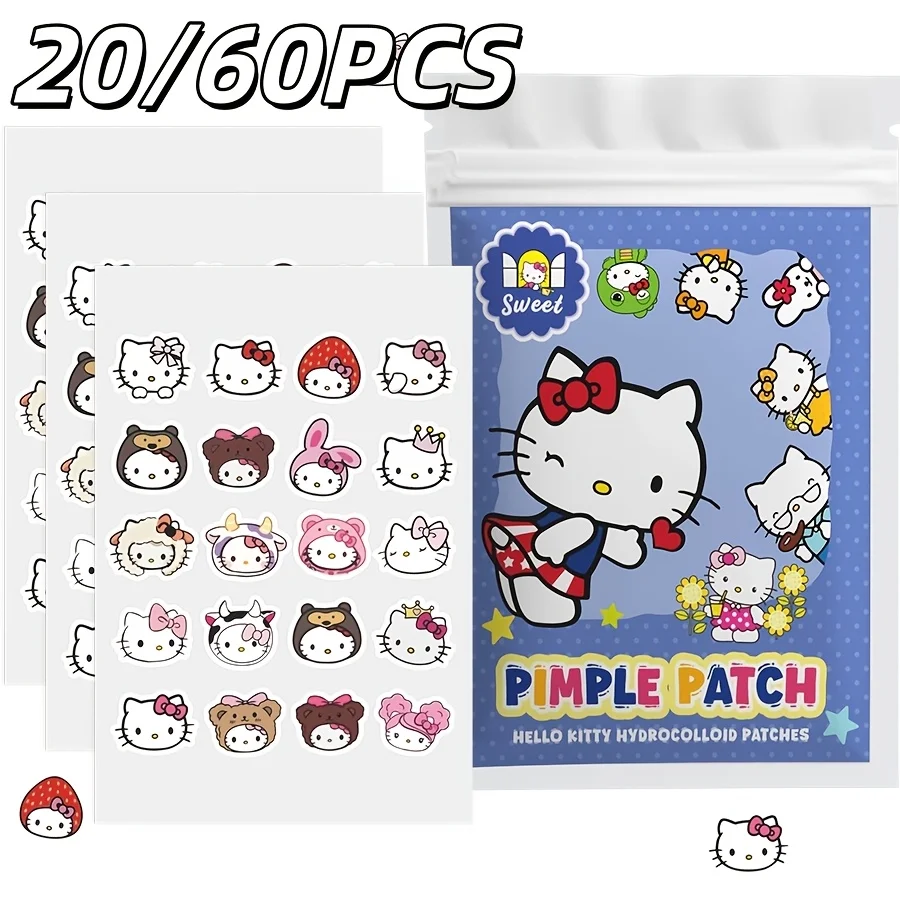 

20/60PCS Sanrio Hello kitty Cartoon hydrocolloid acne patch - facial decorative sticker - covers blemishes and acne scars.