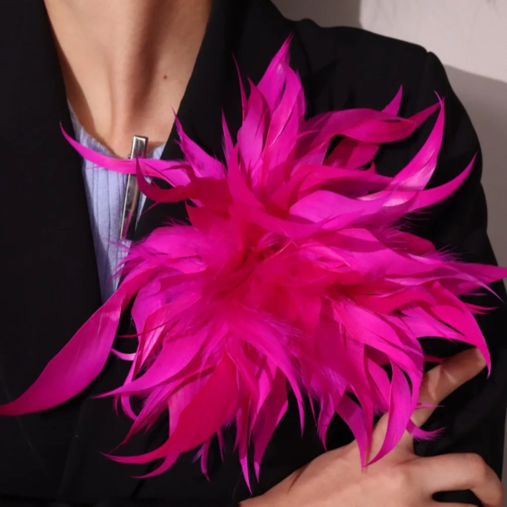 25cm Feather Flower Brooch Colorful Lightweight Artificial Feather Lapel Pin Elegant Multi-functional Exaggerated Feather Brooch