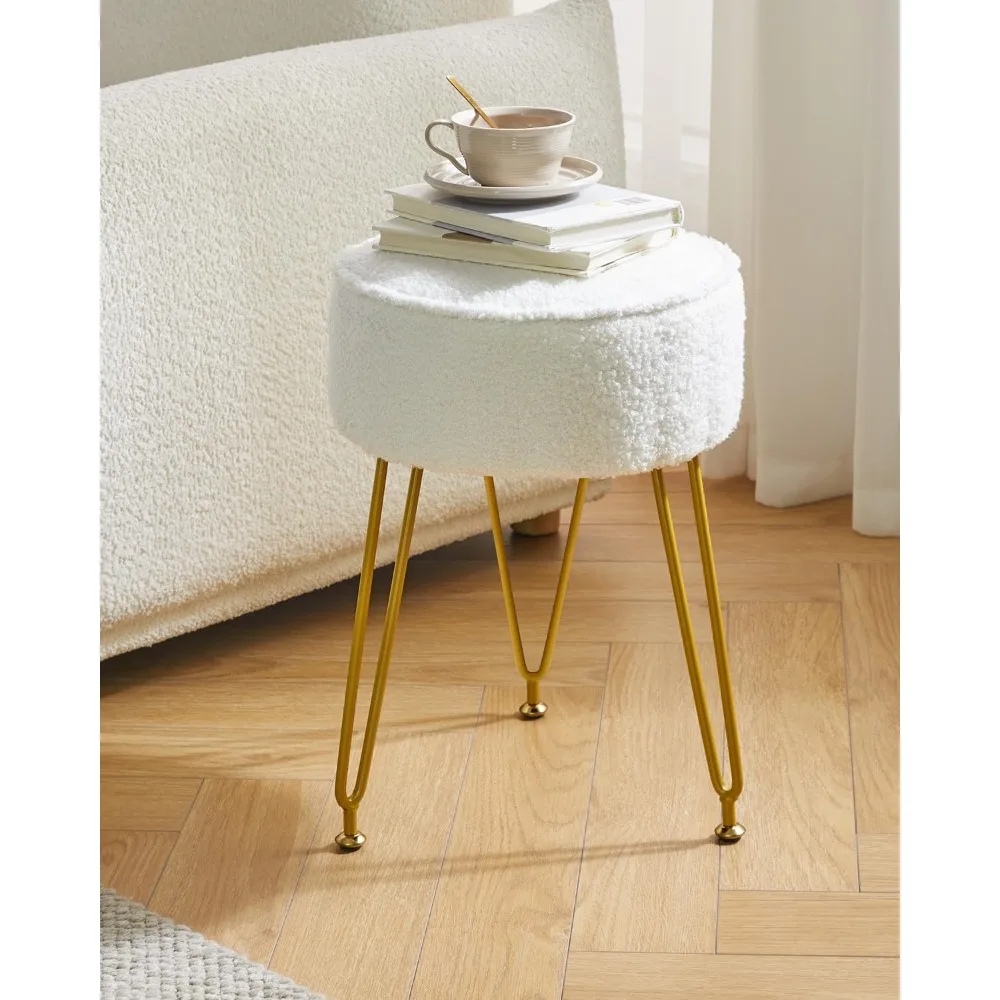 Soft Velvet Round Ottoman Stool for Vanity Living Room Bedroom White