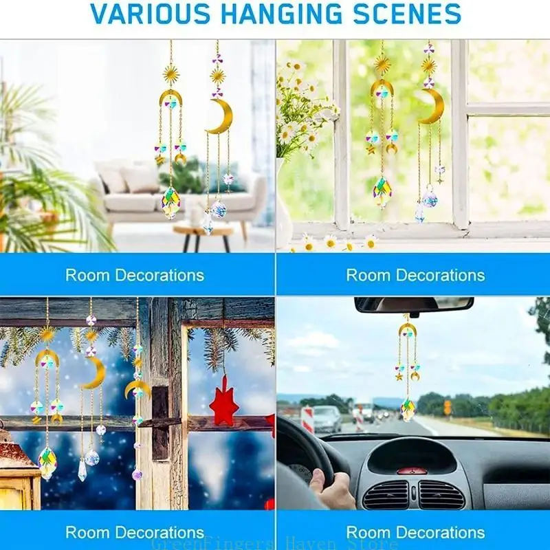 

F68D Hanging 6pcs Star Moon Party Decorative Supplies Delicate for Sun Catcher Window Garden Party Pendant D